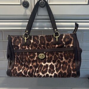 Coach Park Chain Ocelot Print Carryall with Detachable Chain Shoulder Strap